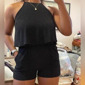 Black High Neck Romper